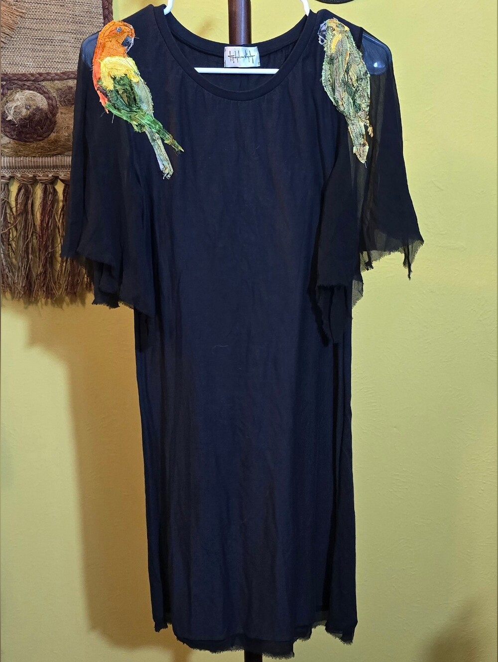Fernando Viana Brazil Black Dress with Parrot Embroidery Sz S